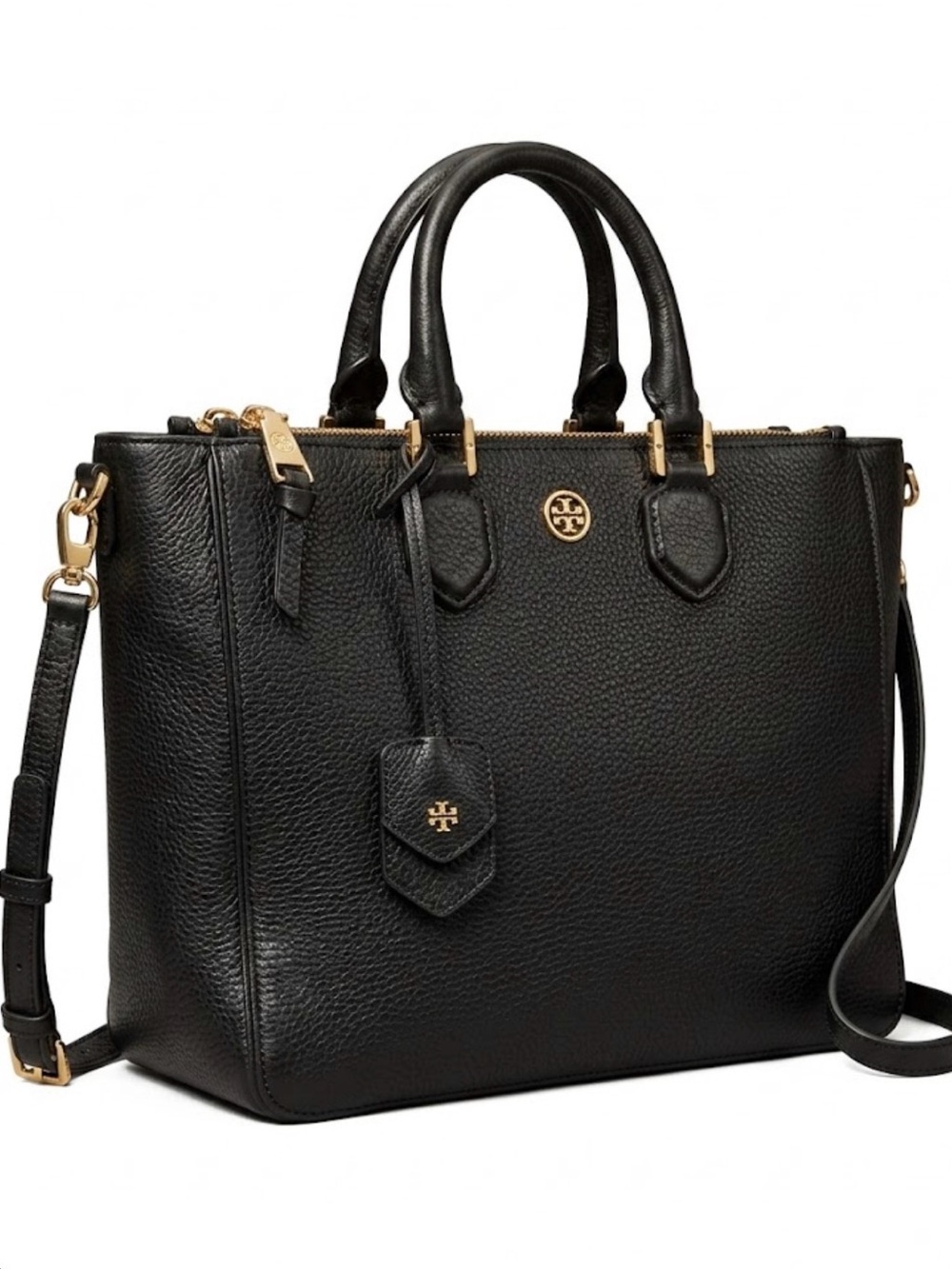 Tory Burch Britten Black Leather Triple Compartment Satchel Crossbody